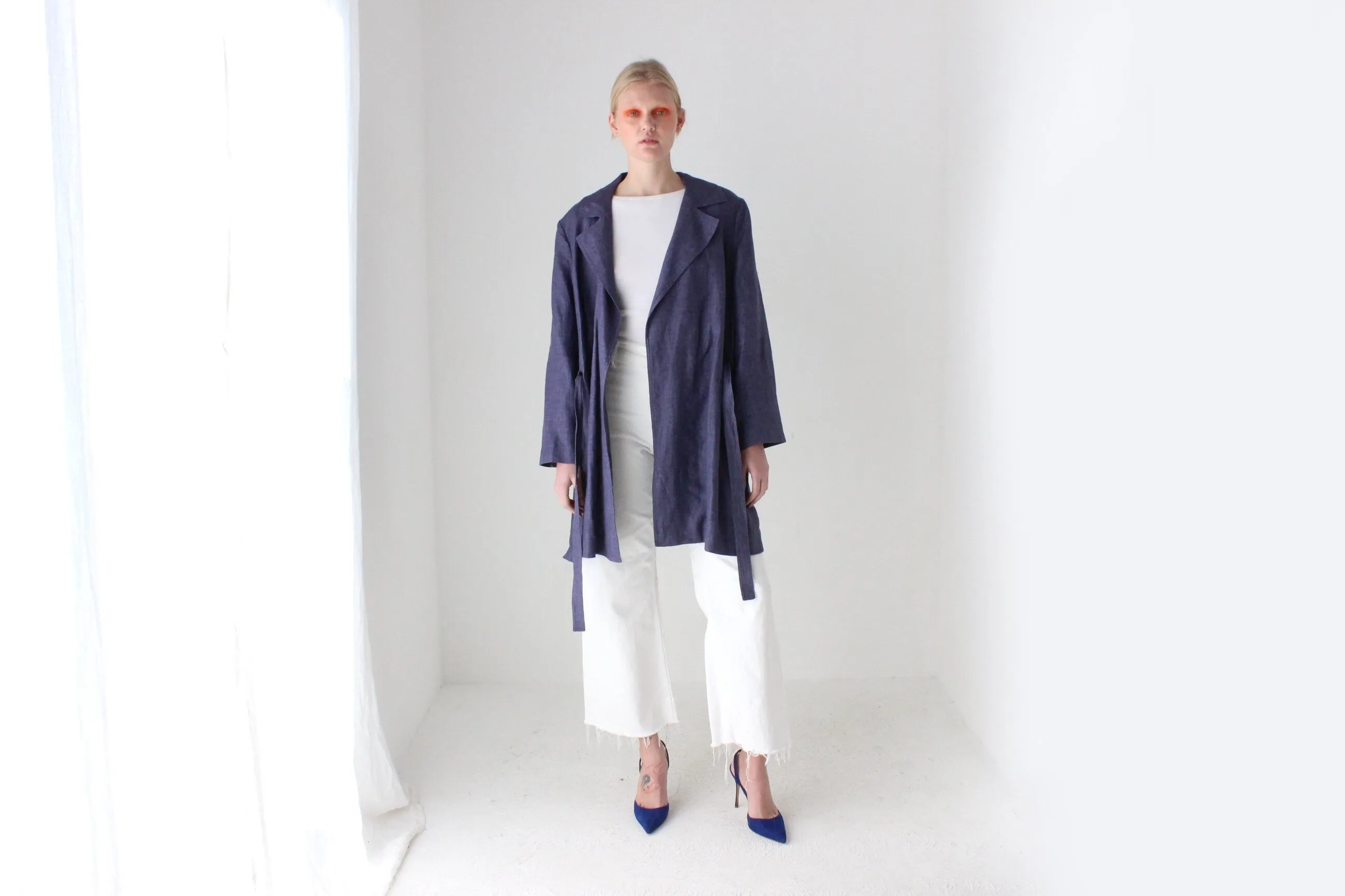 2000s Pure Linen Relaxed Slouchy Belted Trench