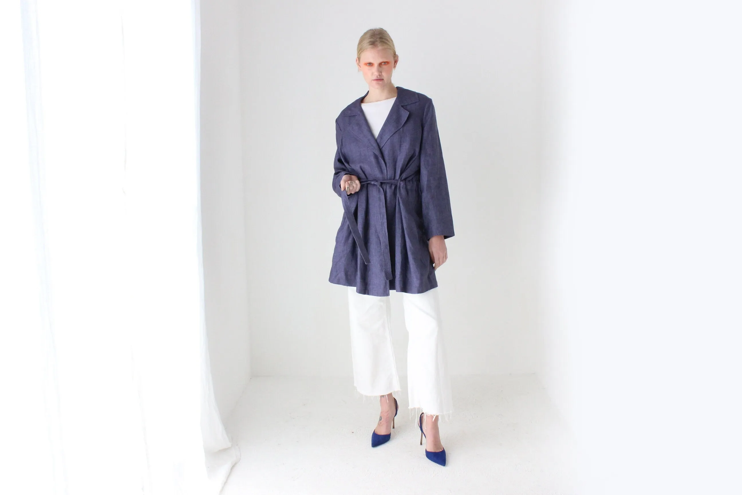 2000s Pure Linen Relaxed Slouchy Belted Trench
