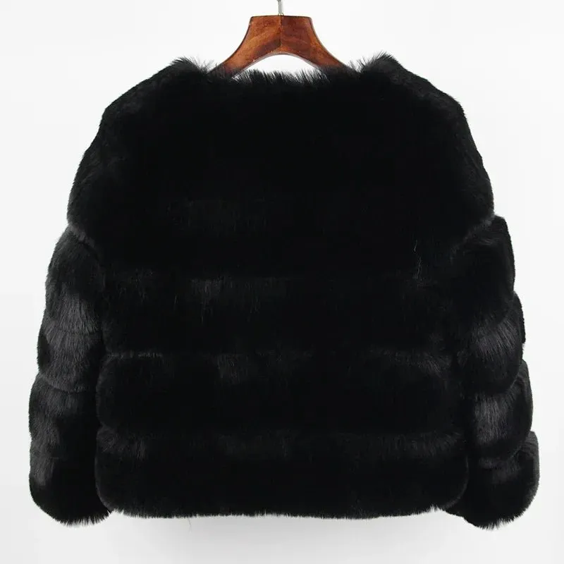 2024 Kunst pelzmantel neue Luxusmarke Winter jacke Frauen elegante dicke warme Oberbekleidung Streetwear gefälschte Fuchs Kaninchen fell Mode