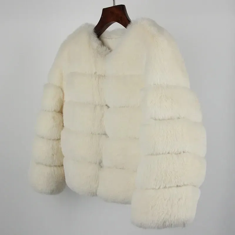 2024 Kunst pelzmantel neue Luxusmarke Winter jacke Frauen elegante dicke warme Oberbekleidung Streetwear gefälschte Fuchs Kaninchen fell Mode