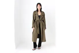 80s Neutral Longline Classic Belted Trench Coat