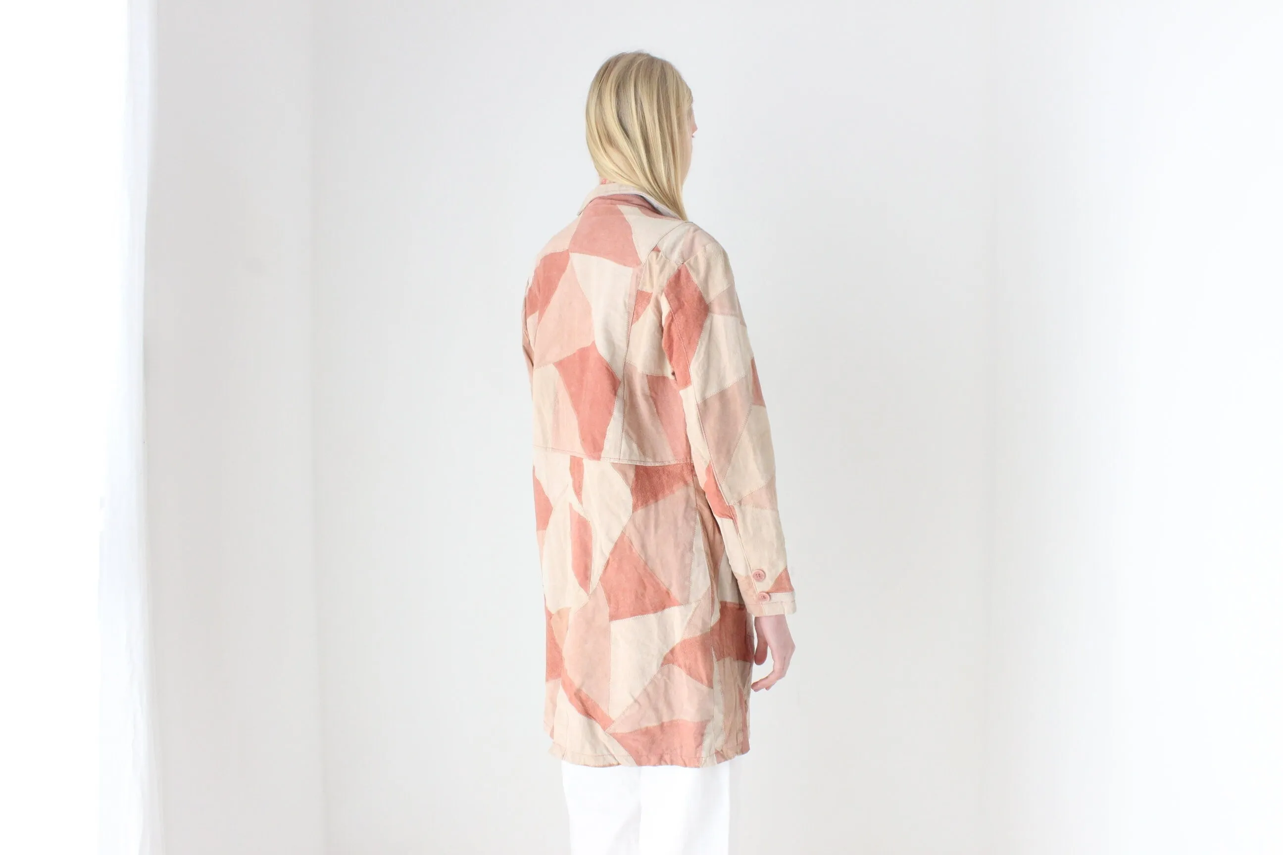 90s does 70s Pink Toned Suede Leather Patchwork Trench by Robert Louis