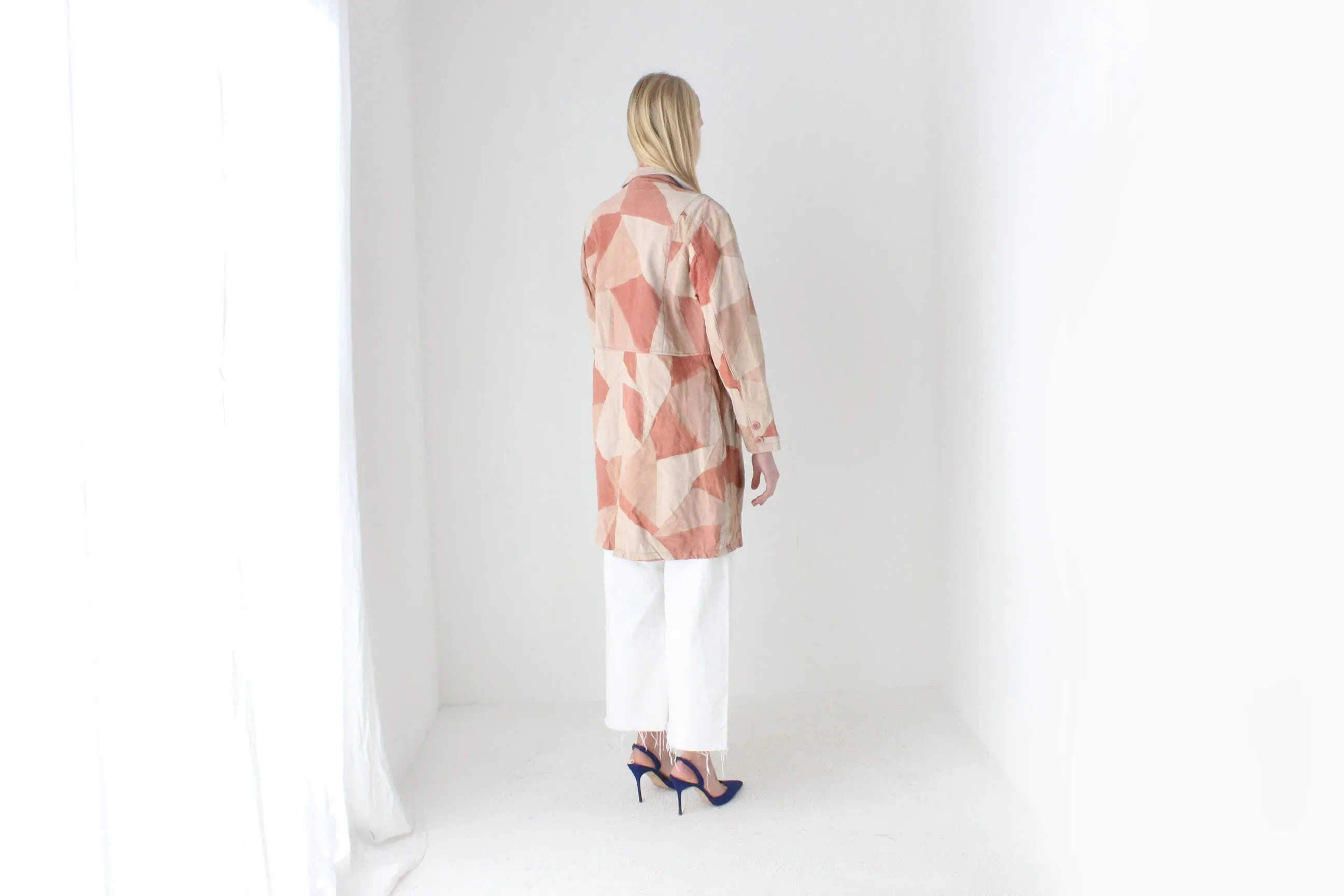 90s does 70s Pink Toned Suede Leather Patchwork Trench by Robert Louis