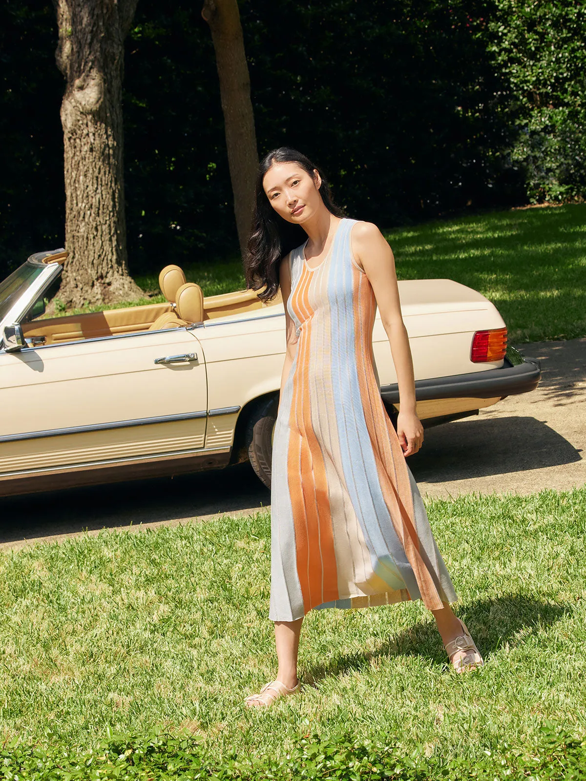 A-Line Lurex Multi-Stripe Knit Maxi Dress - Modern Fit