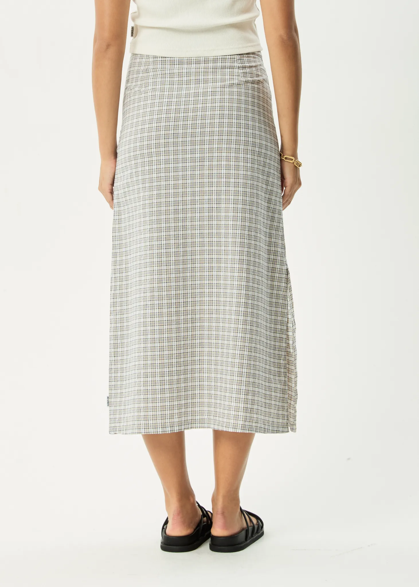 AFENDS Womens Drew - Seersucker Midi Skirt - Taupe Check