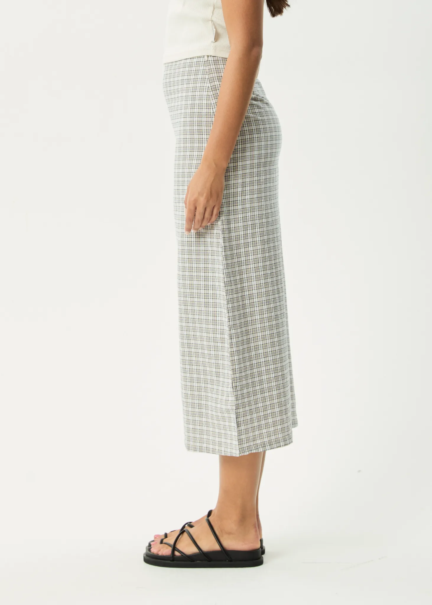 AFENDS Womens Drew - Seersucker Midi Skirt - Taupe Check
