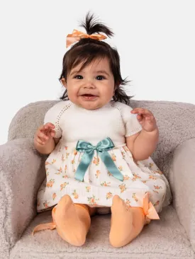 Baby Girl Nova Collection Half Knitted Spanish Dress-Cream/Ivory & Orange Floral