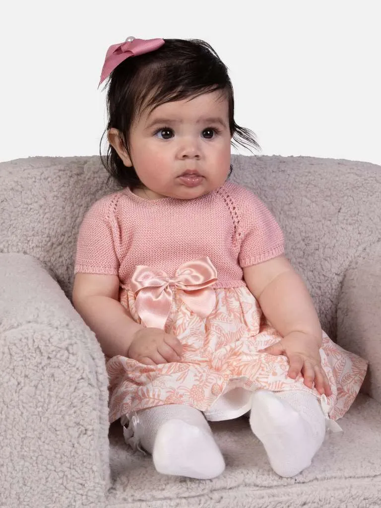 Baby Girl Nova Collection Half Knitted Spanish Dress-Dusty Pink & Zebra