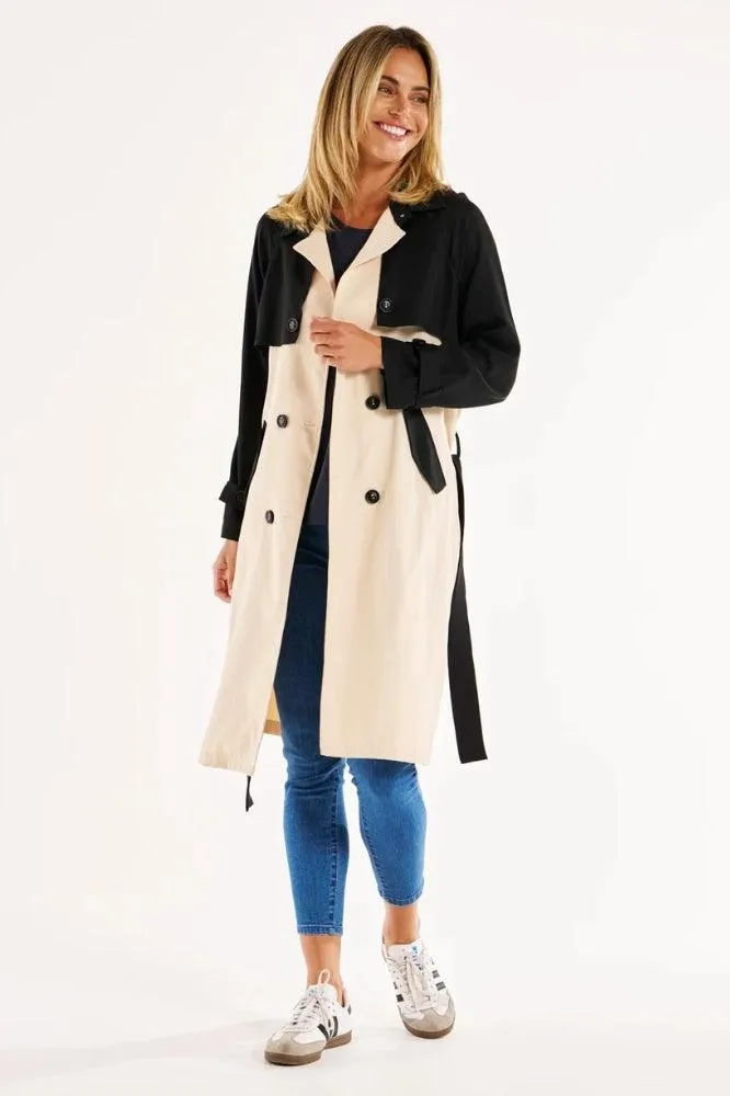 Betty Basics Splice Trench Coat Black Ivory