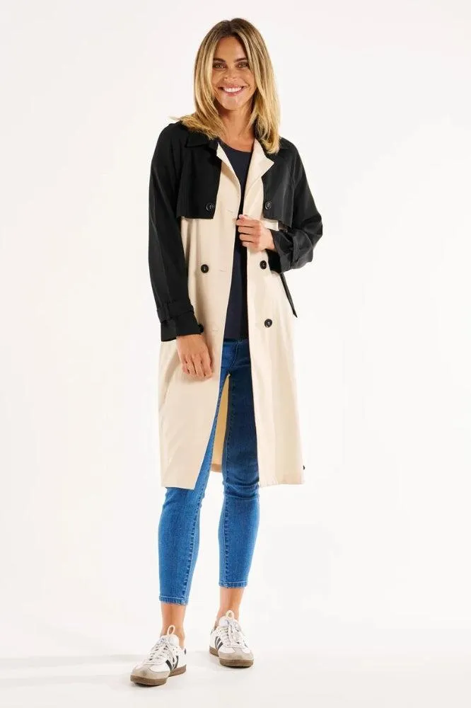 Betty Basics Splice Trench Coat Black Ivory