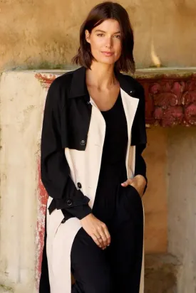 Betty Basics Splice Trench Coat Black Ivory