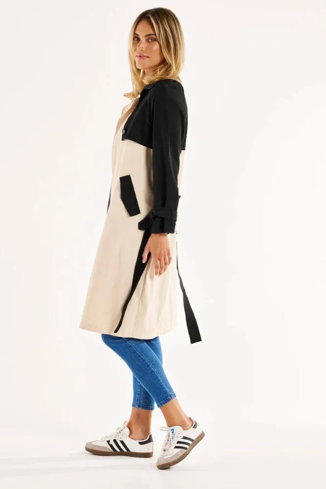 Betty Basics Splice Trench Coat Black Ivory