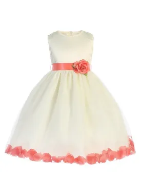Big Girls Ivory Coral Floating Petals Junior Bridesmaid Dress 7-12