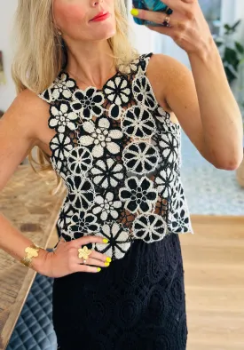 Black and Cream Crochet Vest