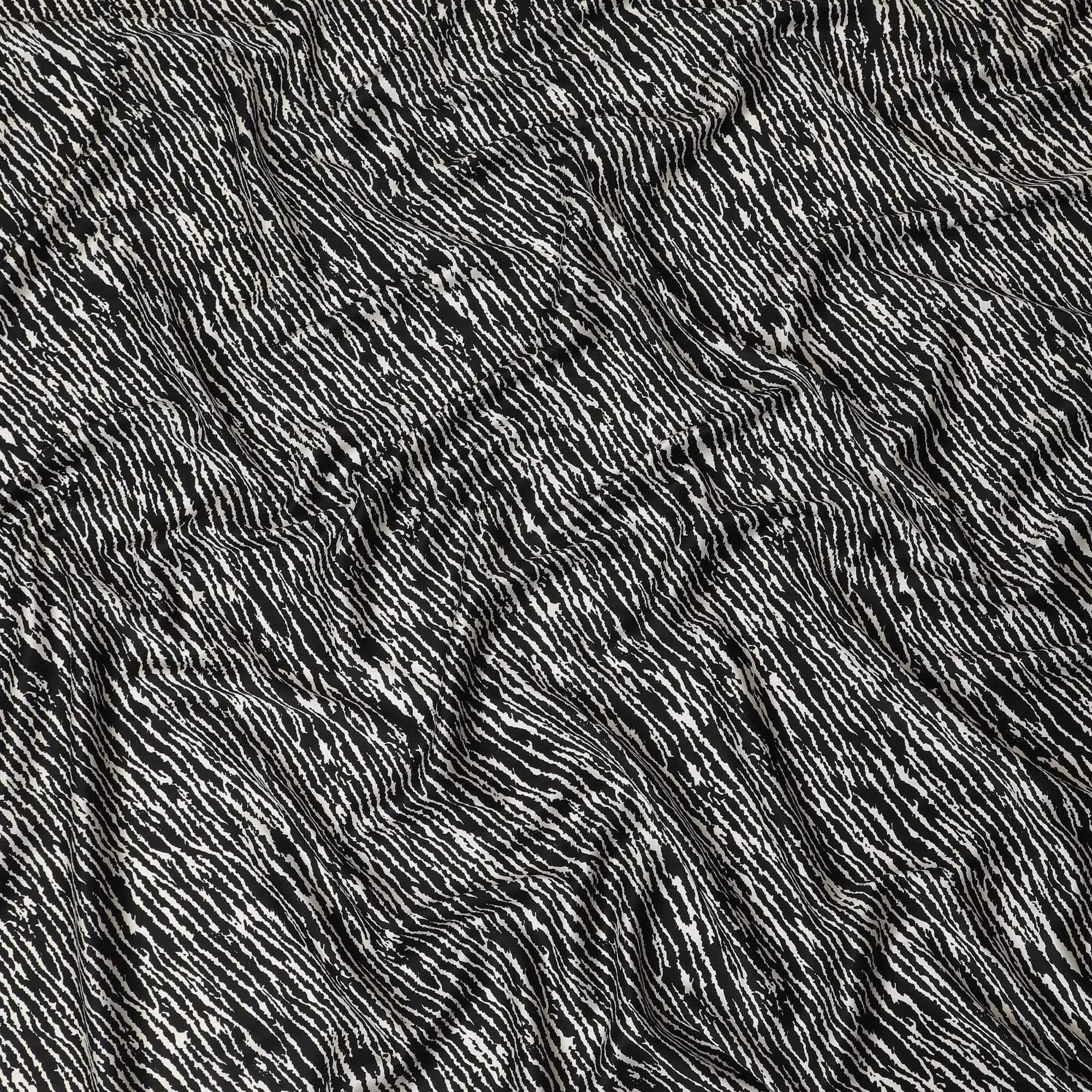 Black premium Italian viscose fabric with white print in fancy design-D12533