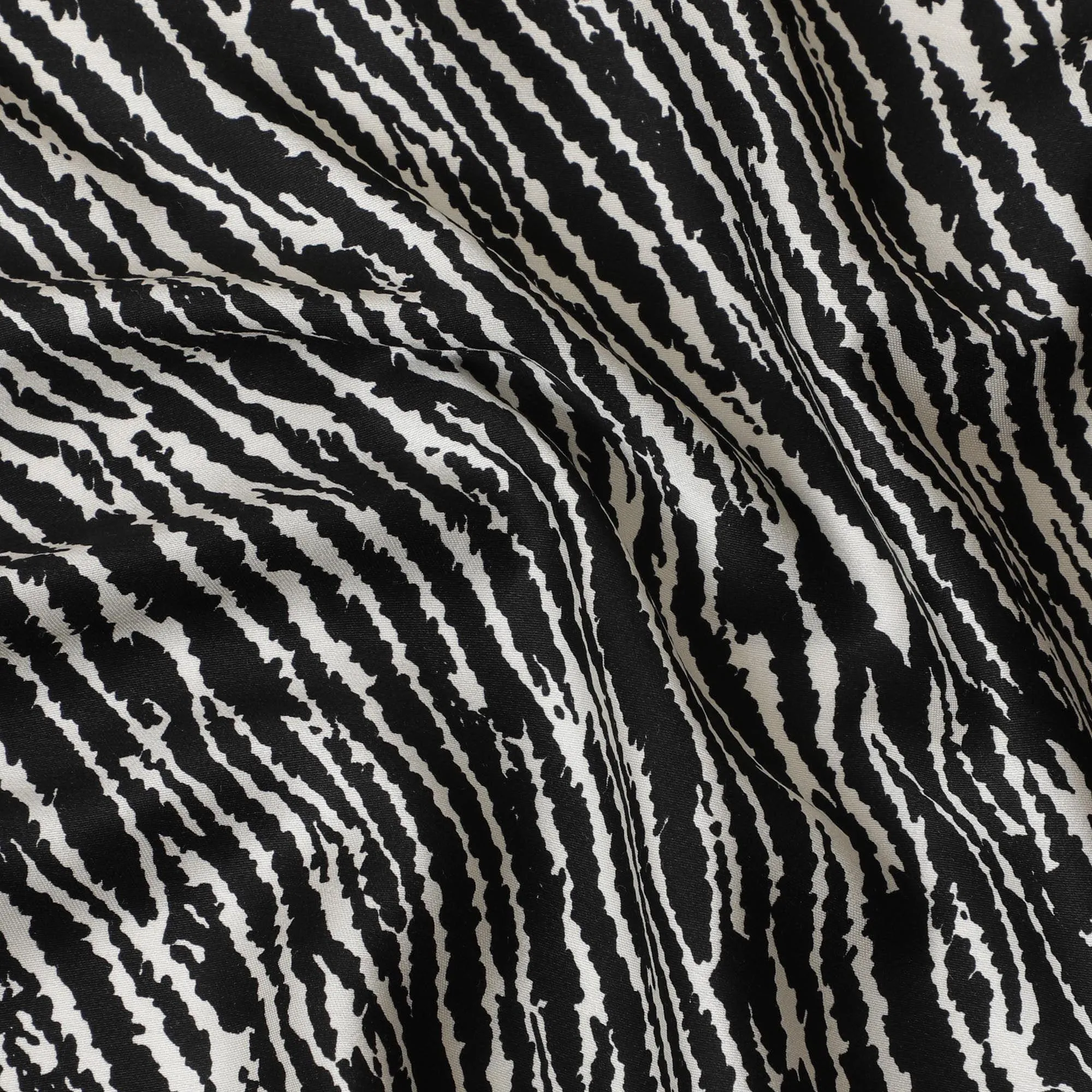Black premium Italian viscose fabric with white print in fancy design-D12533