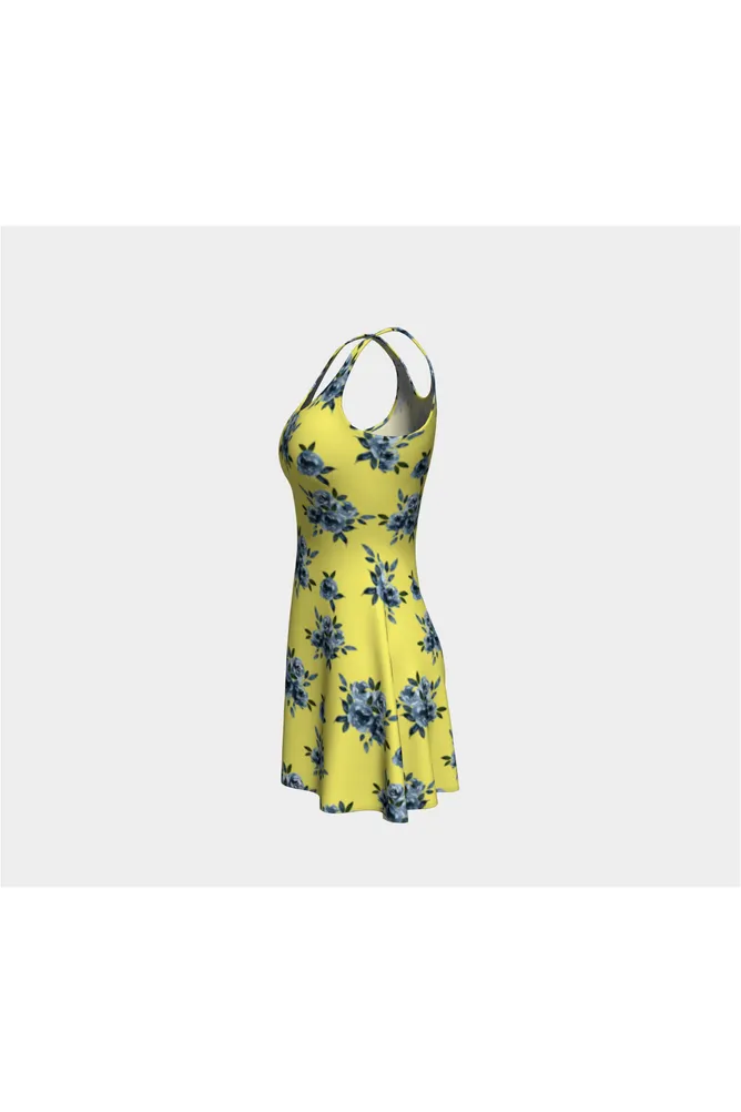 Blue Floral on Yellow Flare Dress