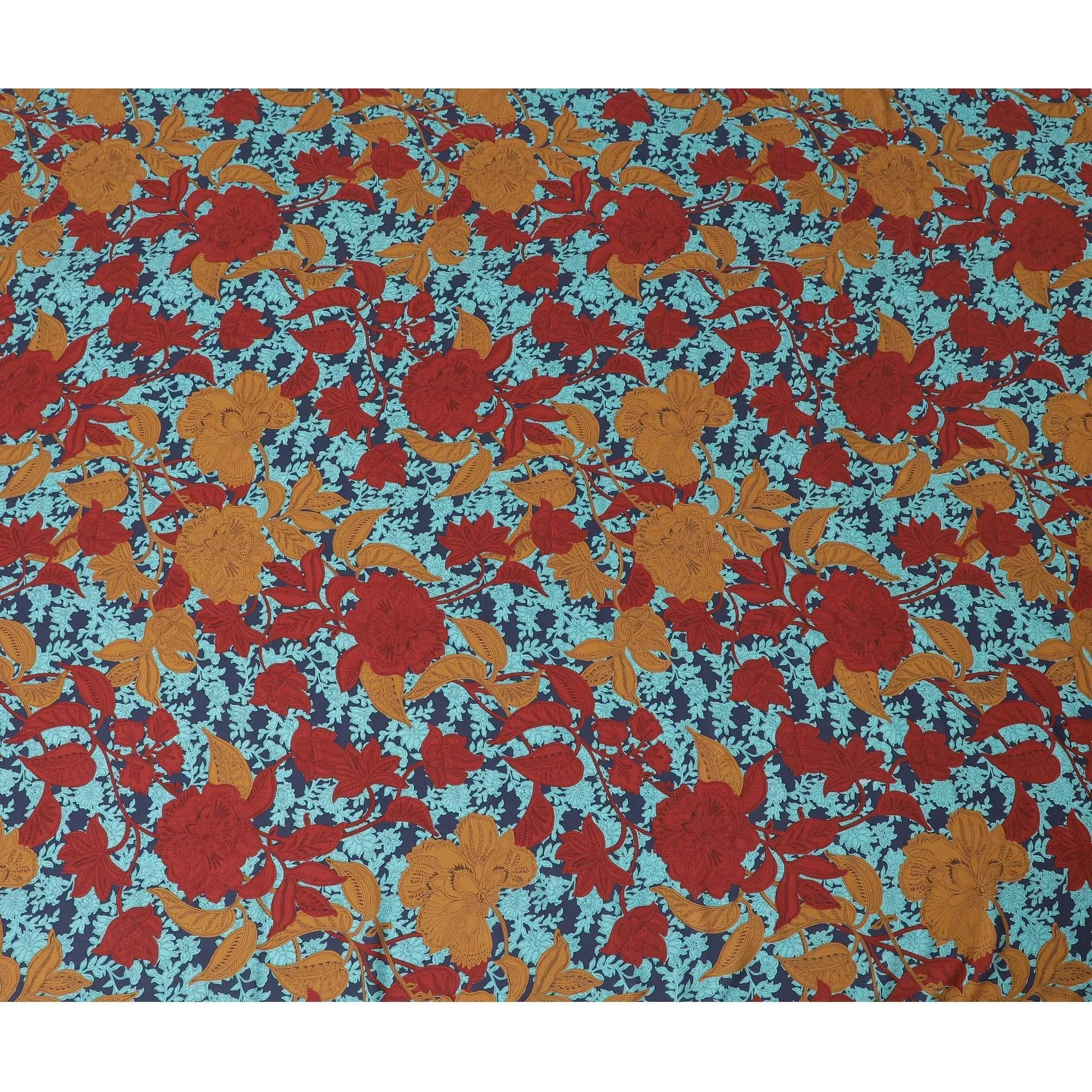Blue premium Italian viscose fabric with multicolor print in floral design-D12532