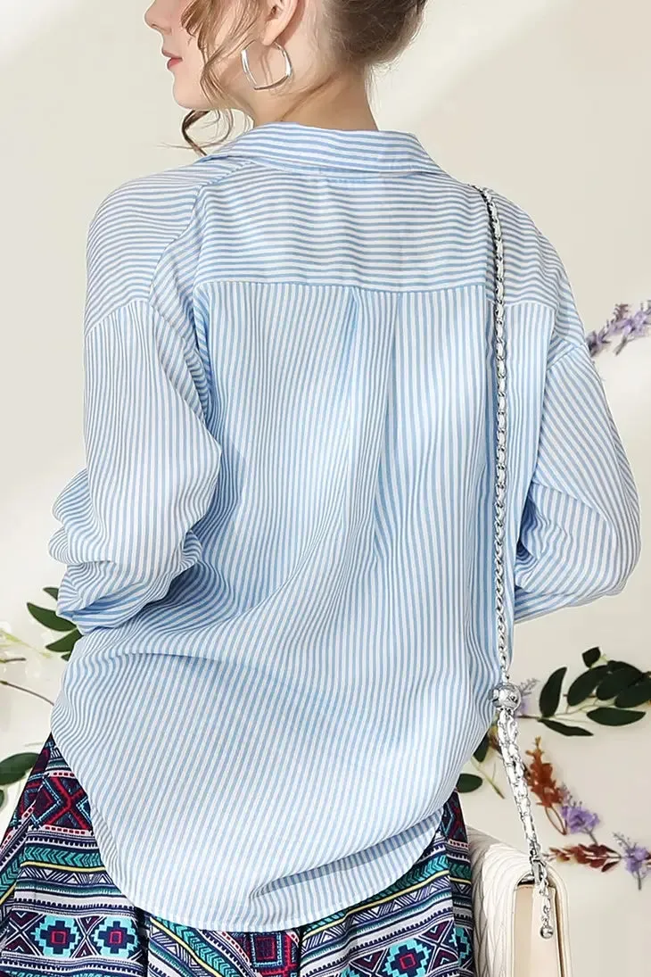 Blue/White Button Down Vertical Stripe Shirt