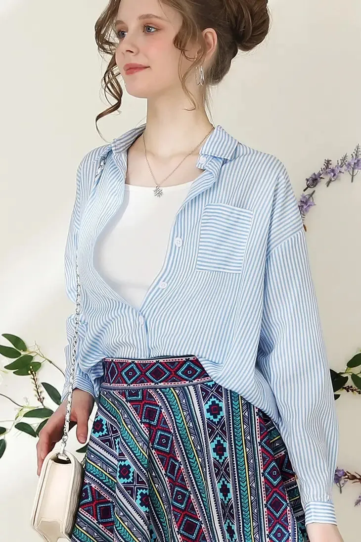 Blue/White Button Down Vertical Stripe Shirt