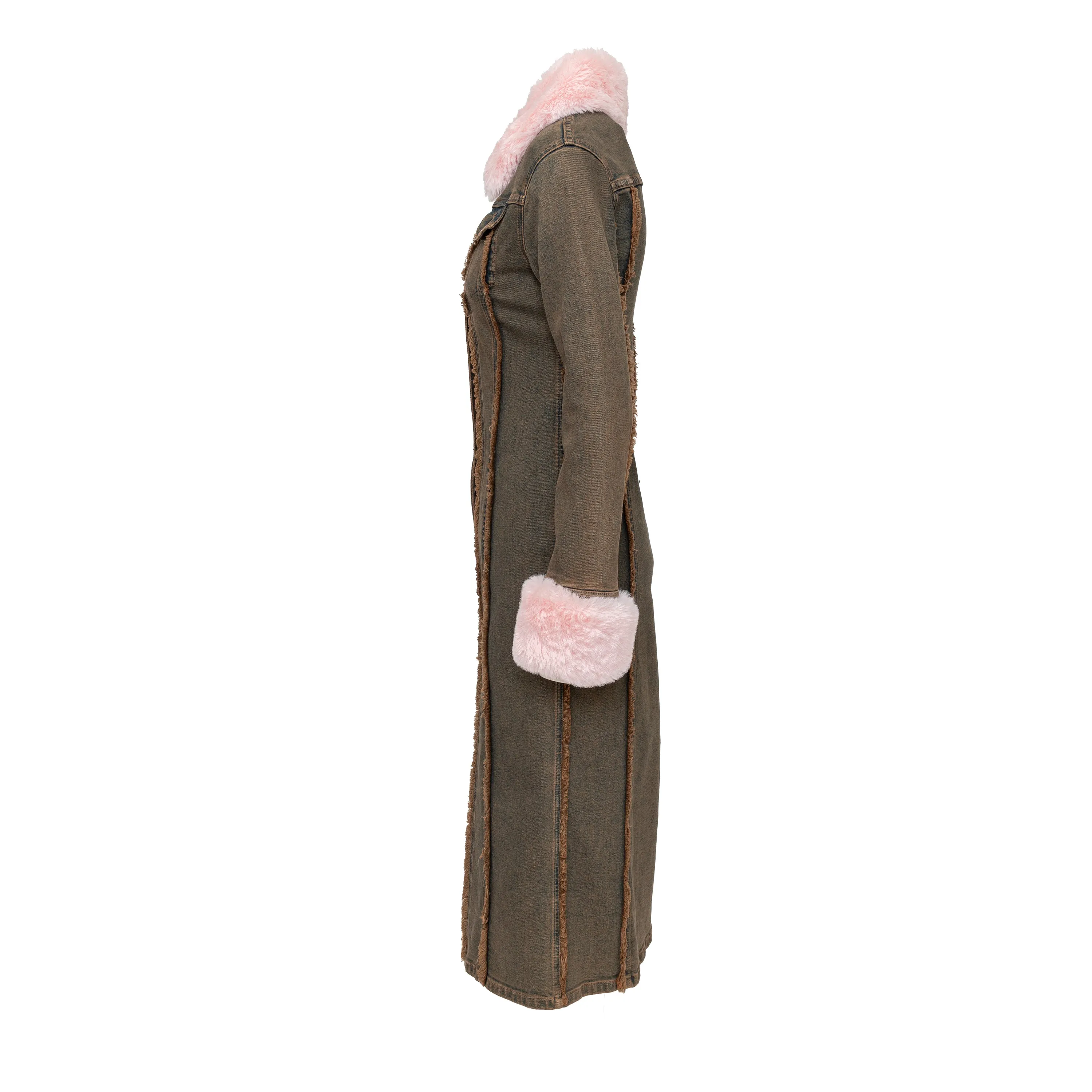 Blumarine Denim Overcoat with Faux Fur - '20s