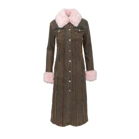 Blumarine Denim Overcoat with Faux Fur - '20s