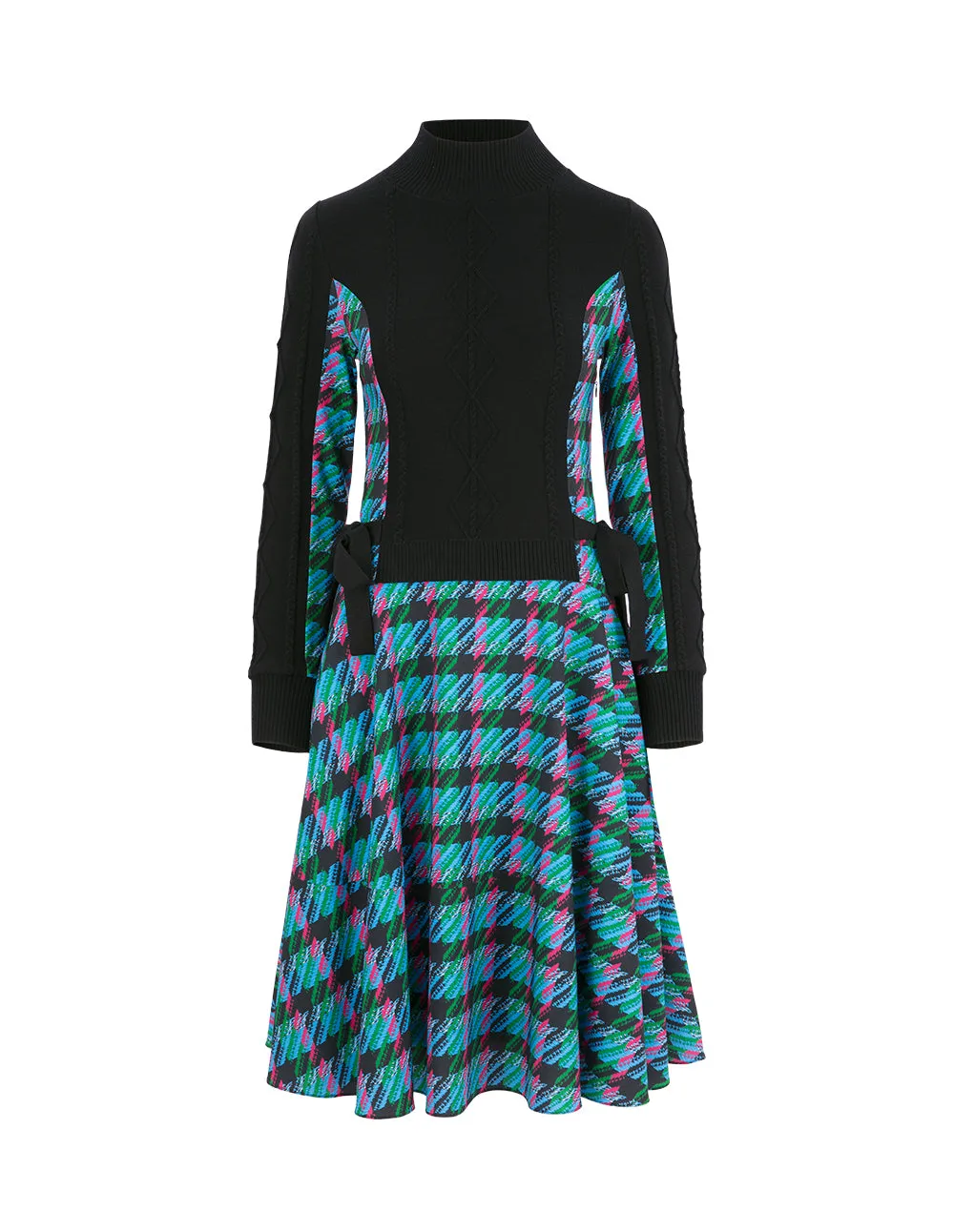BORA AKSU Faux Two-Piece Houndstooth Print Needle Shuttle Dress
