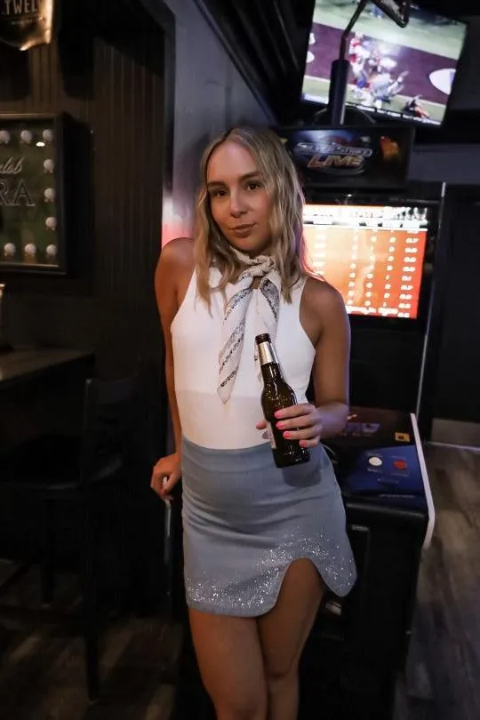 Bring The Heat Rhinestone Denim Mini Skirt