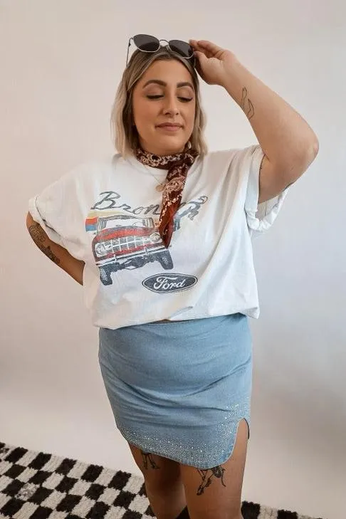 Bring The Heat Rhinestone Denim Mini Skirt