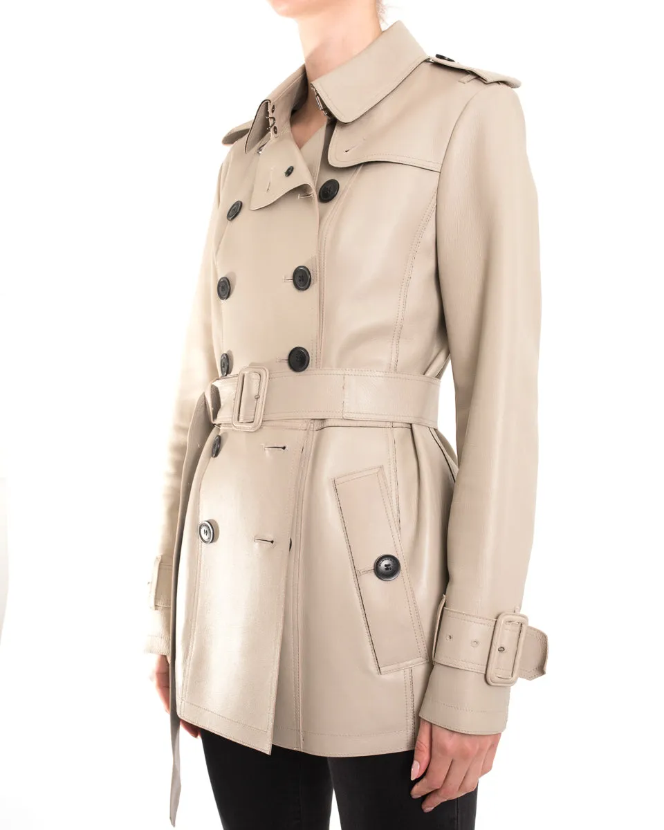 Burberry Beige Leather Short Trench Coat Jacket - 6