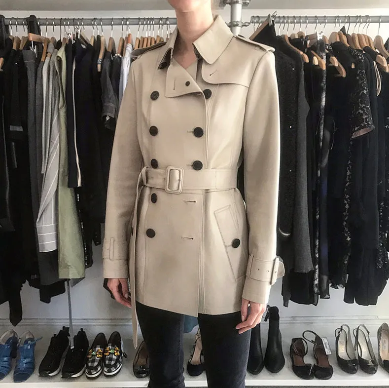Burberry Beige Leather Short Trench Coat Jacket - 6