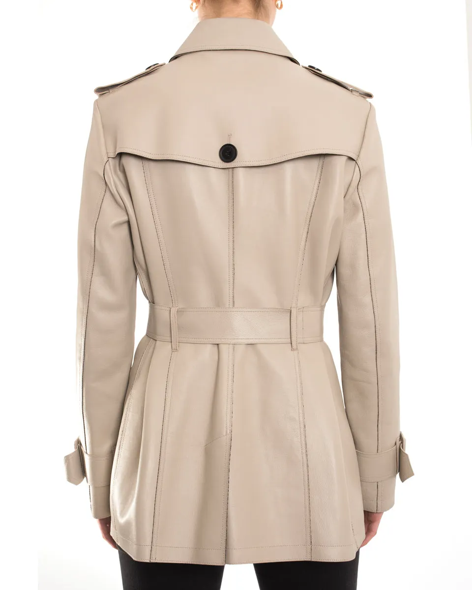 Burberry Beige Leather Short Trench Coat Jacket - 6