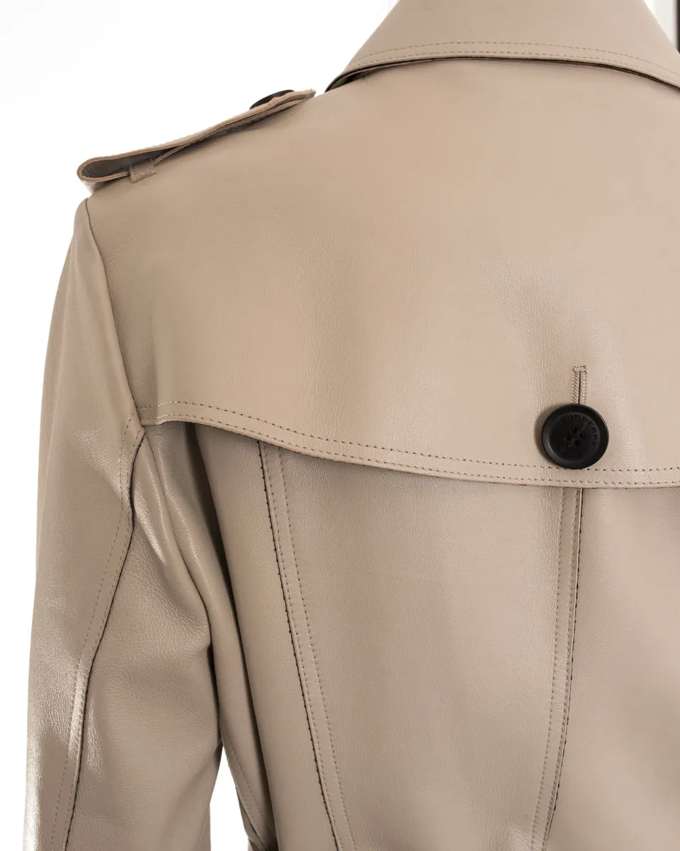 Burberry Beige Leather Short Trench Coat Jacket - 6