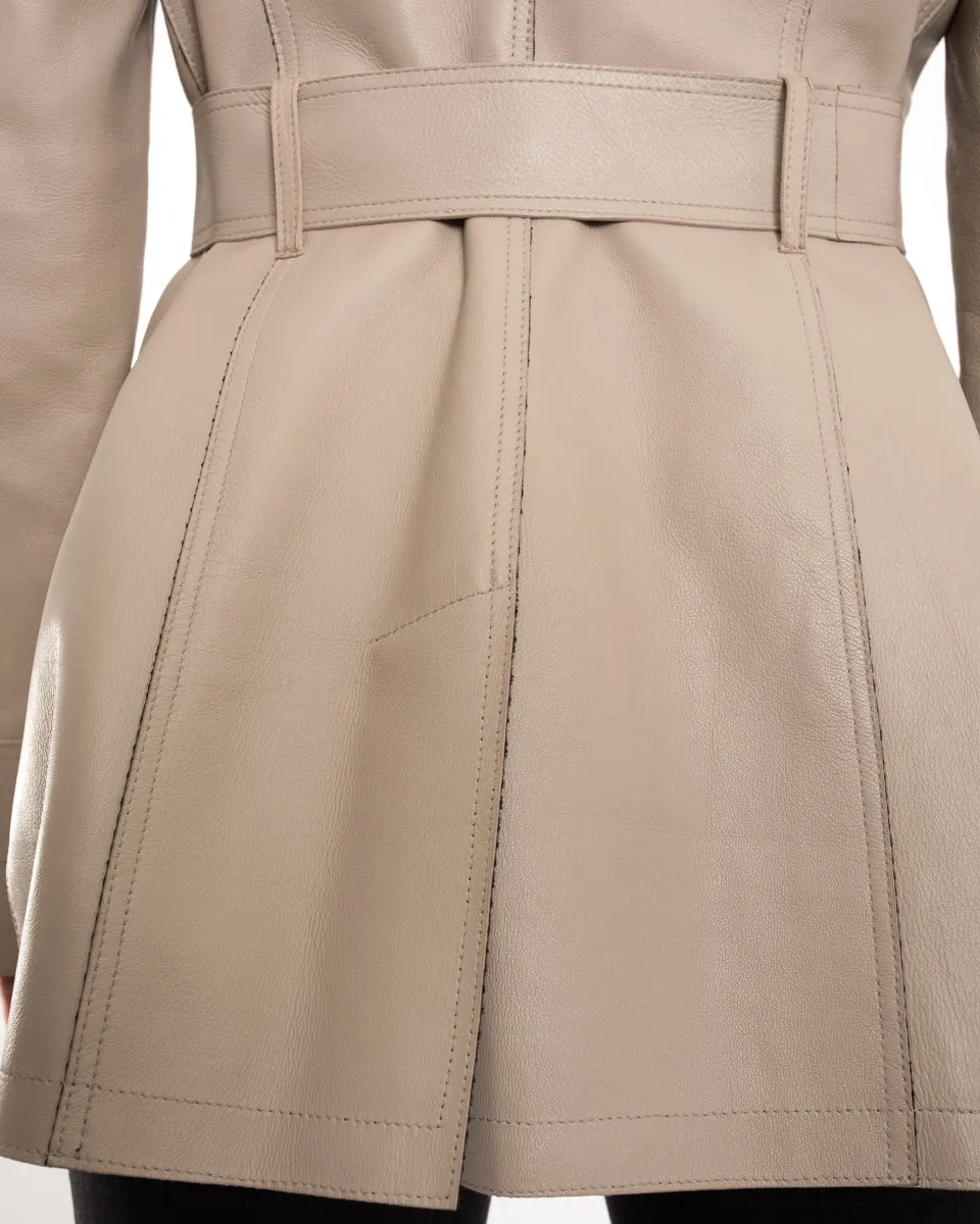 Burberry Beige Leather Short Trench Coat Jacket - 6