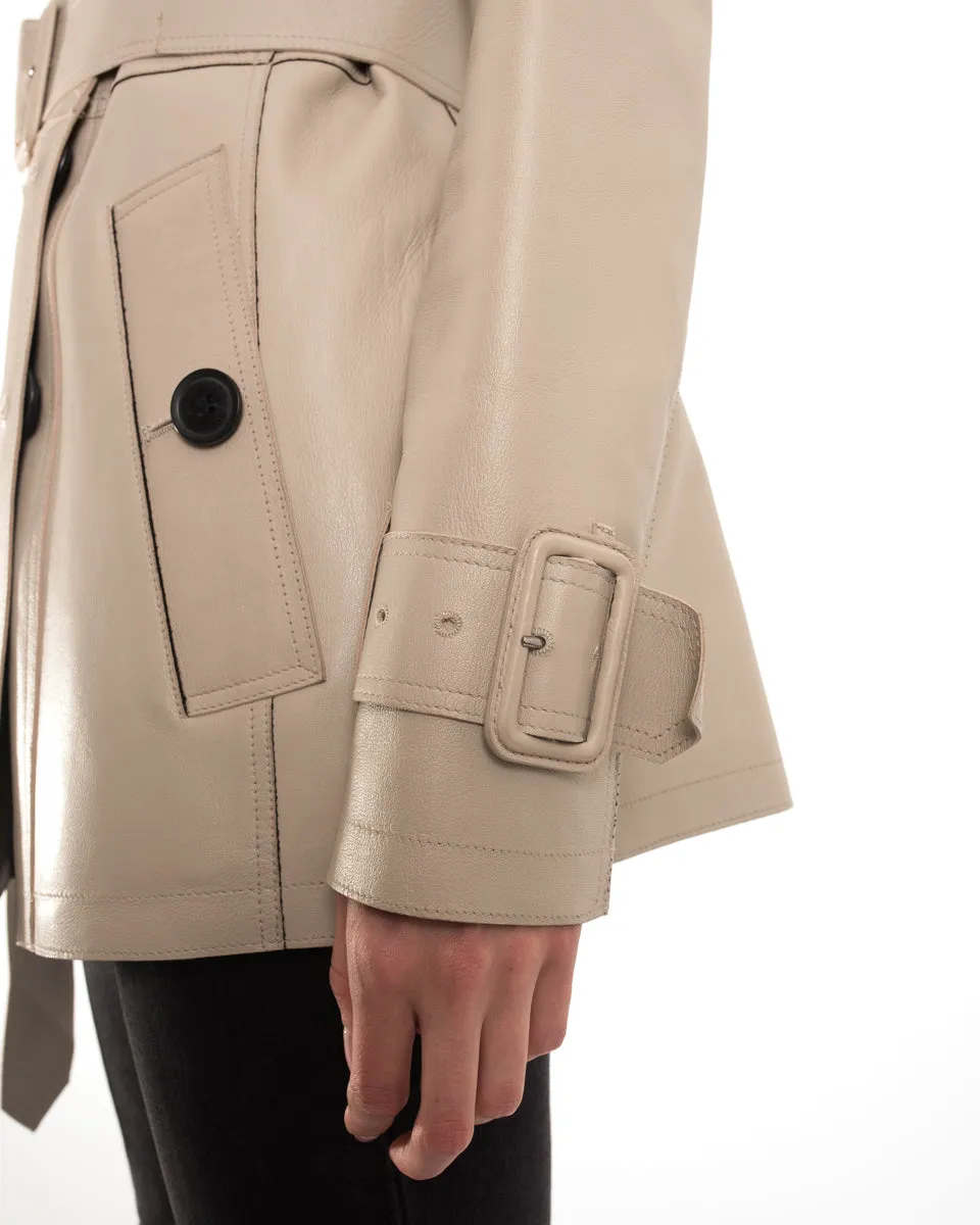 Burberry Beige Leather Short Trench Coat Jacket - 6