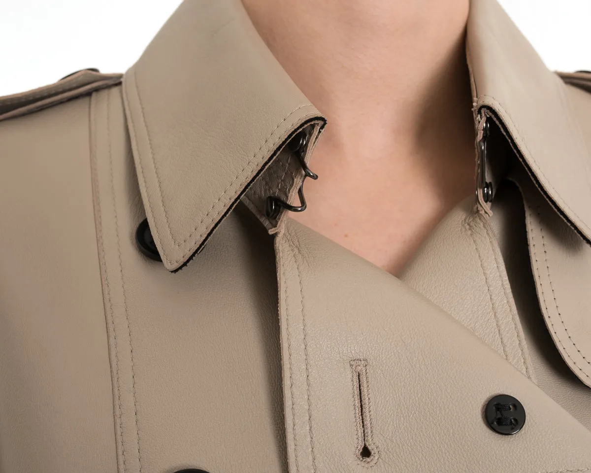 Burberry Beige Leather Short Trench Coat Jacket - 6