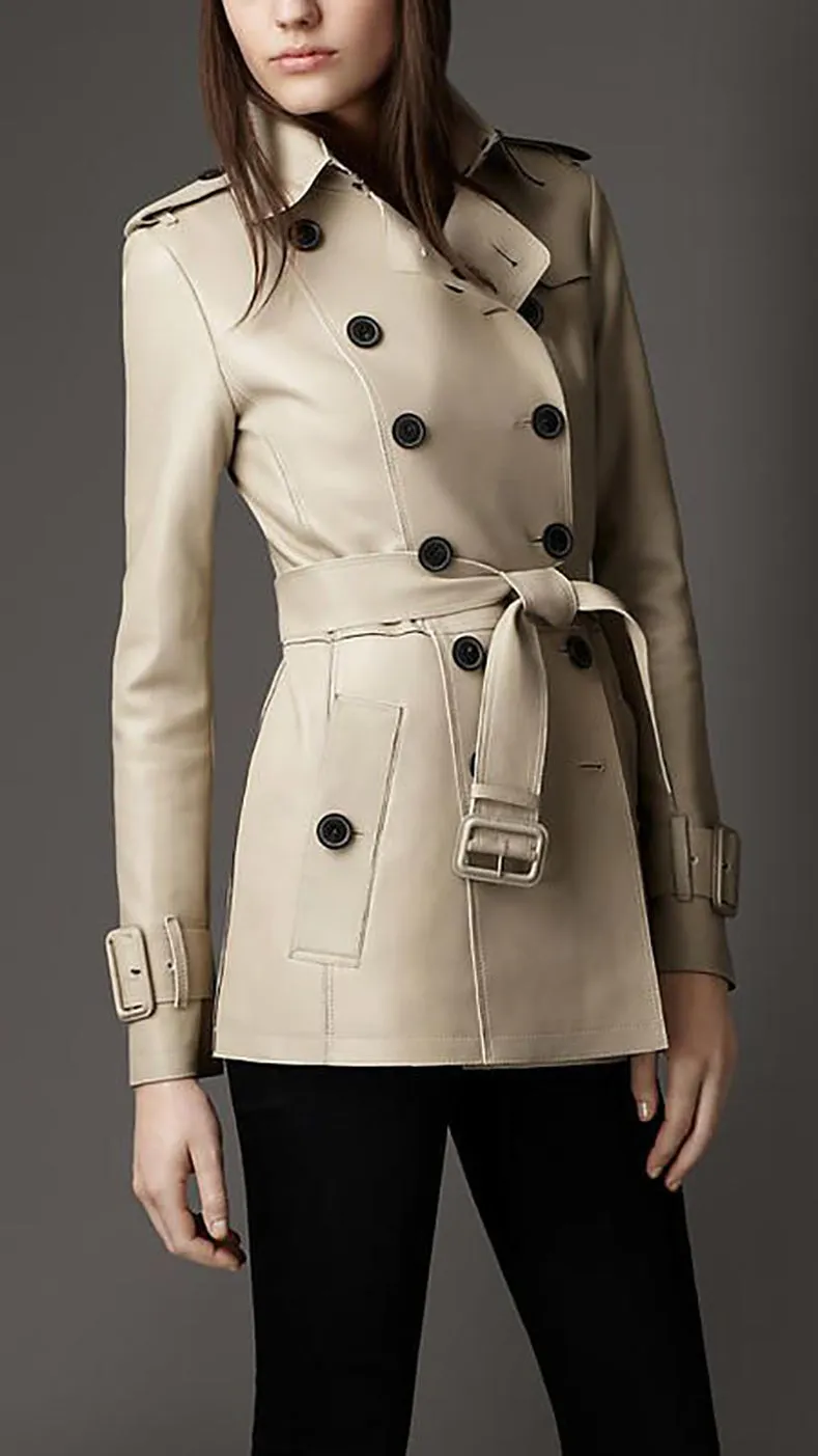 Burberry Beige Leather Short Trench Coat Jacket - 6