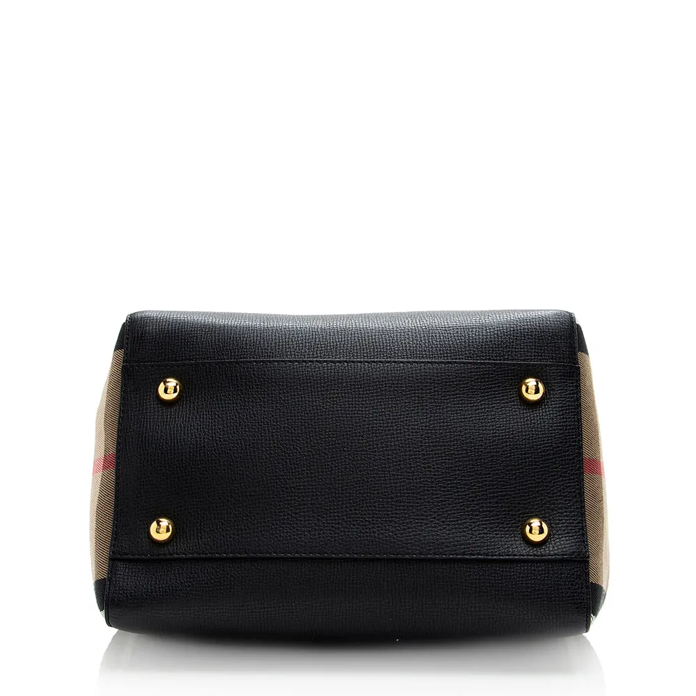 Burberry Leather House Check Derby Canterbury Small Tote (SHF-18431)