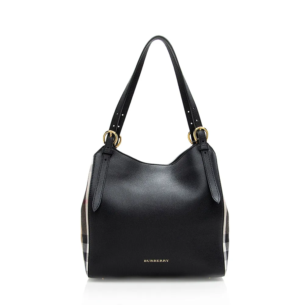 Burberry Leather House Check Derby Canterbury Small Tote (SHF-18431)