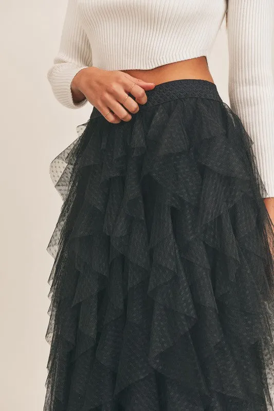 Carrie Black Textured Mesh Midi Skirt