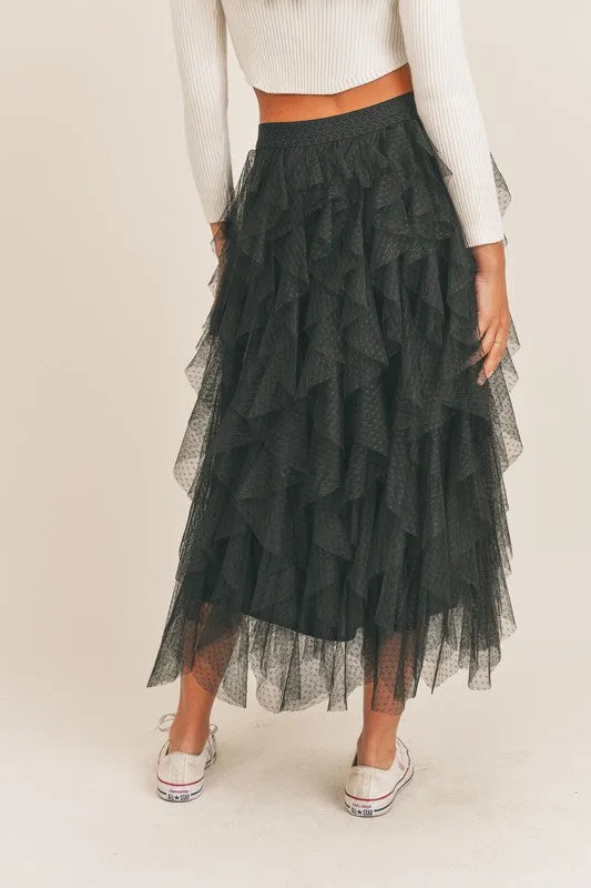 Carrie Black Textured Mesh Midi Skirt