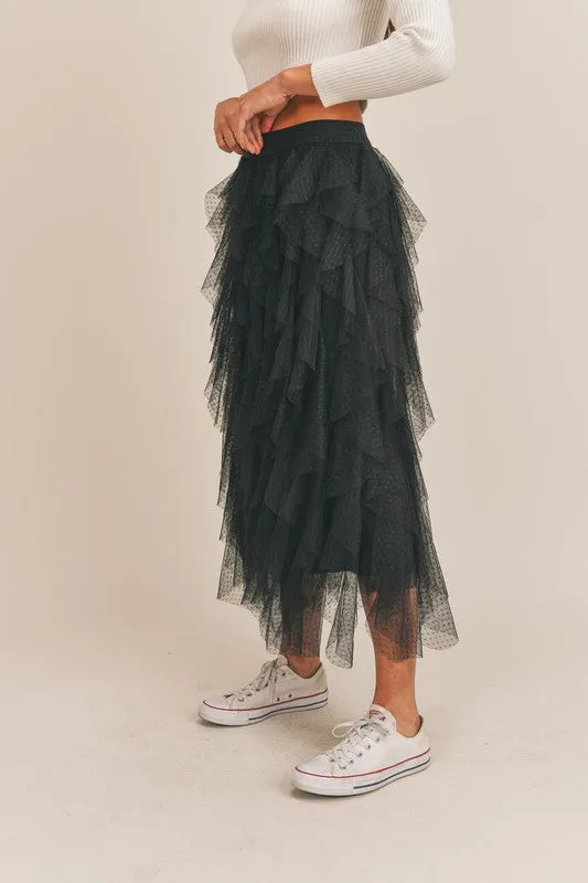 Carrie Black Textured Mesh Midi Skirt