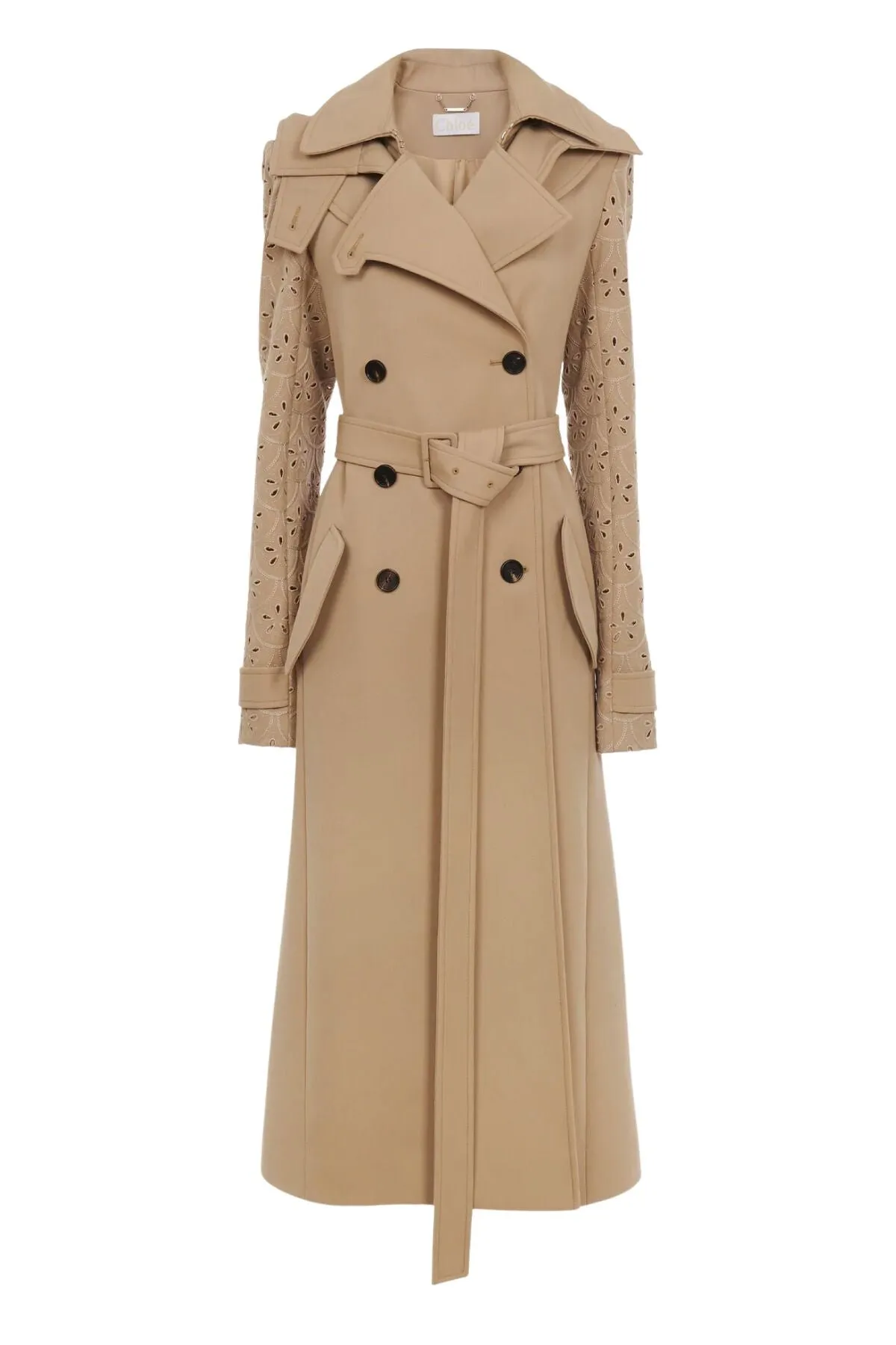 Chlo Broderie Anglais Trench Coat - Pearl Beige