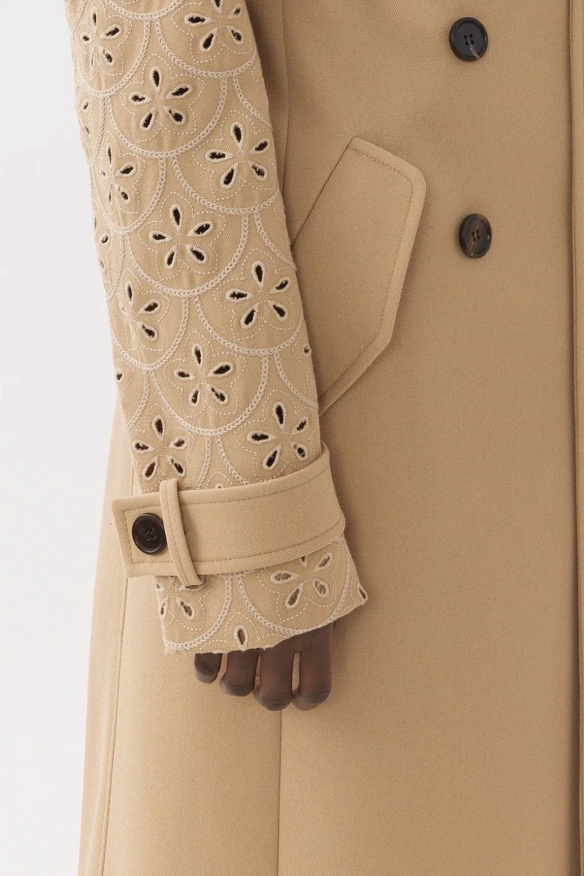 Chlo Broderie Anglais Trench Coat - Pearl Beige