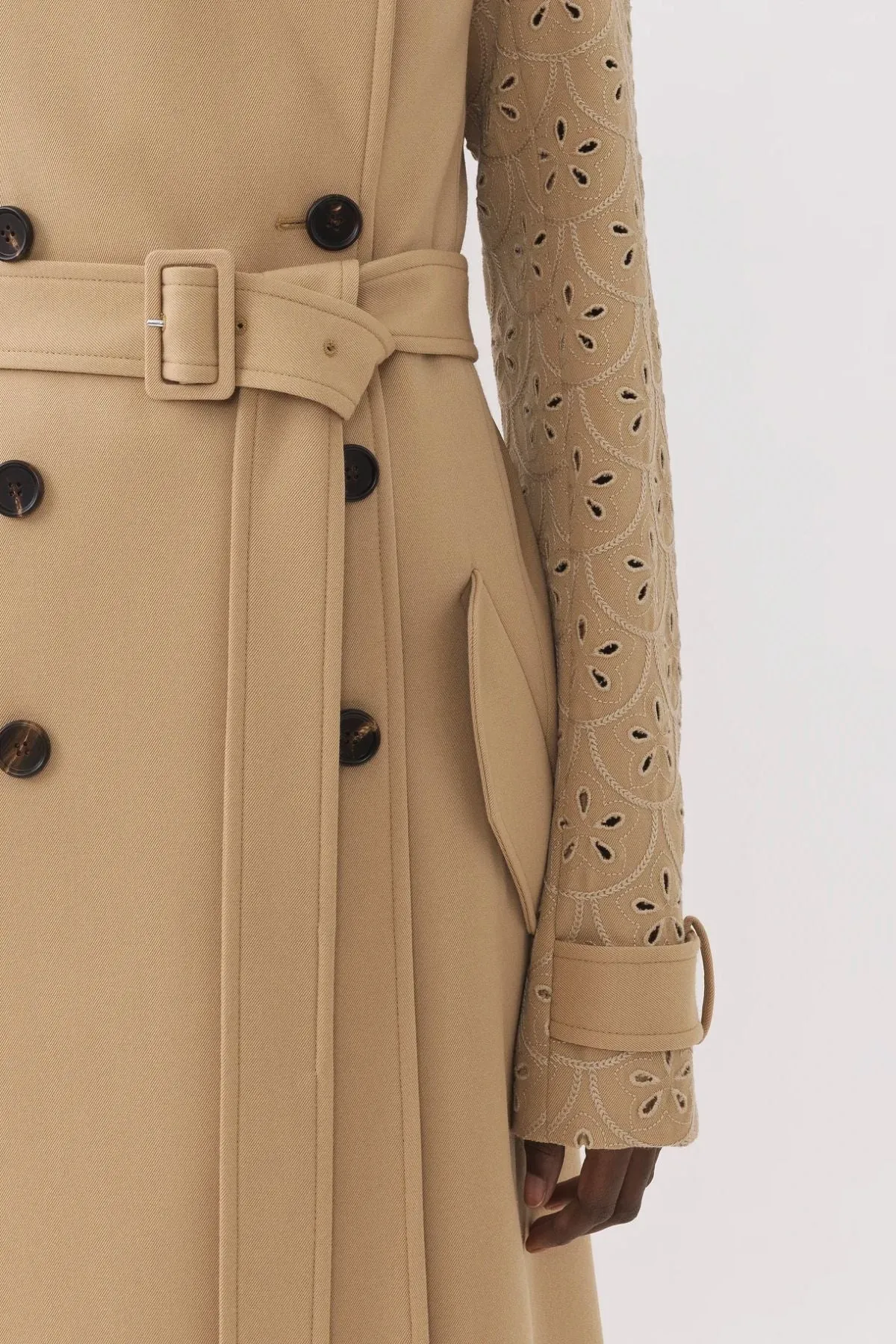 Chlo Broderie Anglais Trench Coat - Pearl Beige
