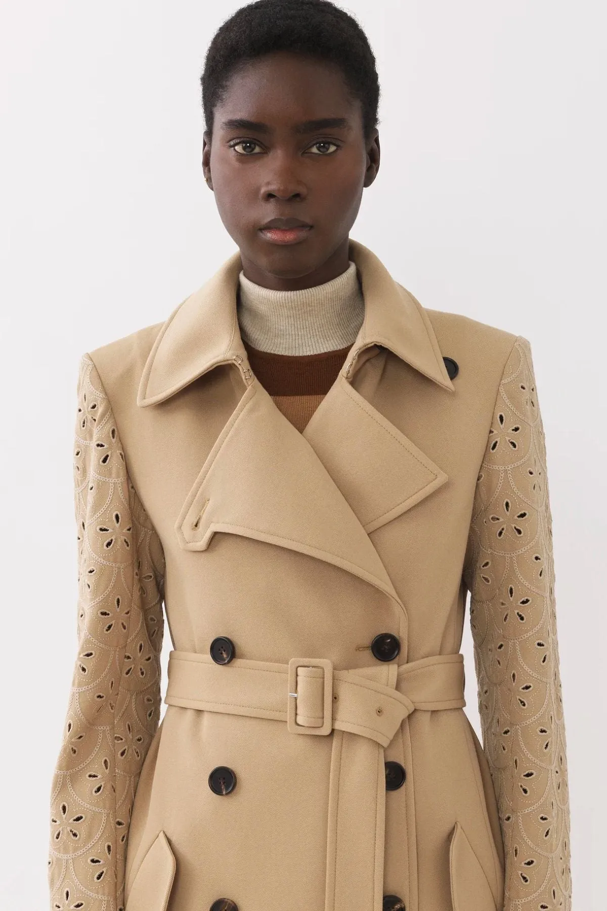 Chlo Broderie Anglais Trench Coat - Pearl Beige