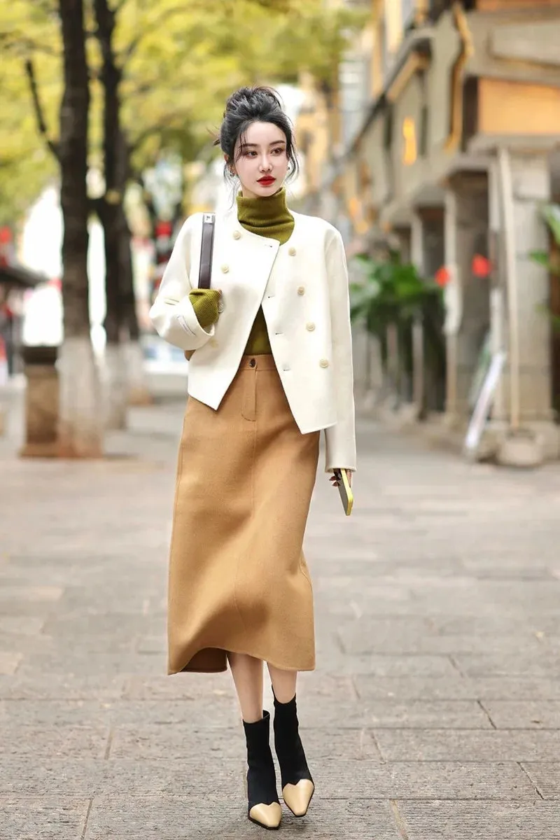 cold weather outfits Joskaa Fashionable High-End Tweed Style Women's Sweater Skirt Leather Jacket Suit New Arrival Autumn 2024 Elegant and Stylish