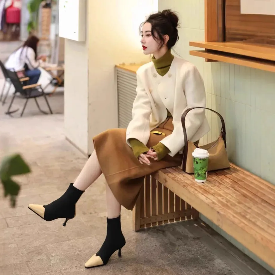 cold weather outfits Joskaa Fashionable High-End Tweed Style Women's Sweater Skirt Leather Jacket Suit New Arrival Autumn 2024 Elegant and Stylish