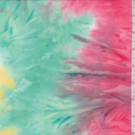 Coral Pink/Lime/Lemon Tie Dye Double Brushed Jersey Knit Fabric