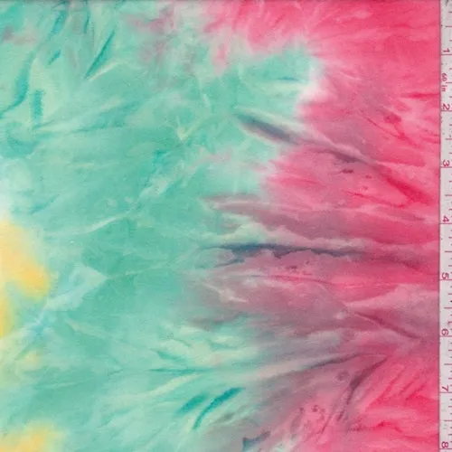 Coral Pink/Lime/Lemon Tie Dye Double Brushed Jersey Knit Fabric